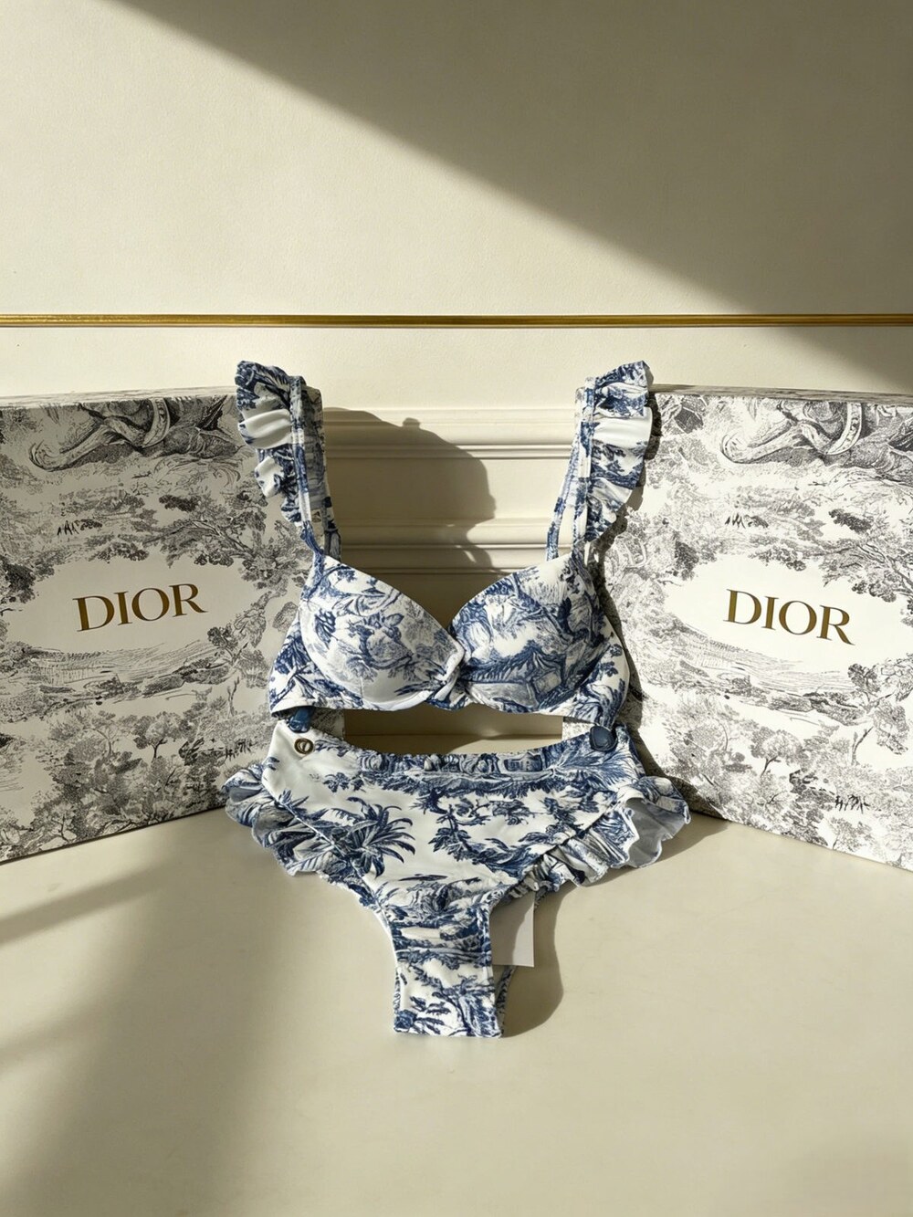 Dior Blue Toile de Jouy Ruffled Bikini Set - Picture 4 of 6